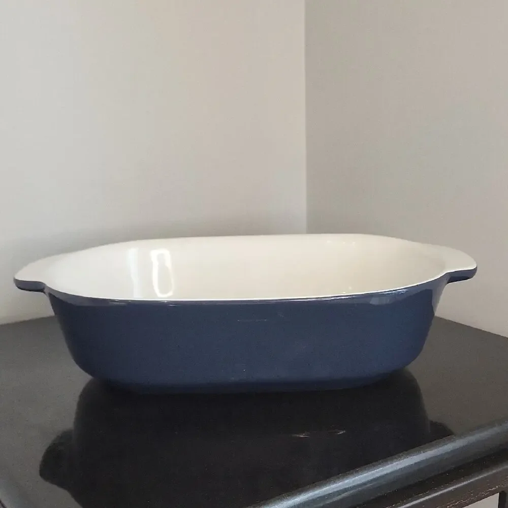 Corning Ware Nautical Navy Blue and White Baking Dish with Plastic Lid 1.5 Qt